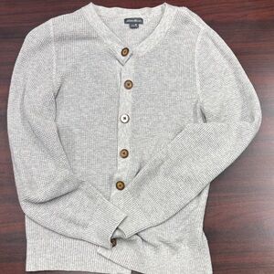 Eddie Bauer  Light Gray Waffle-Knit Button Cardigan Sweater
